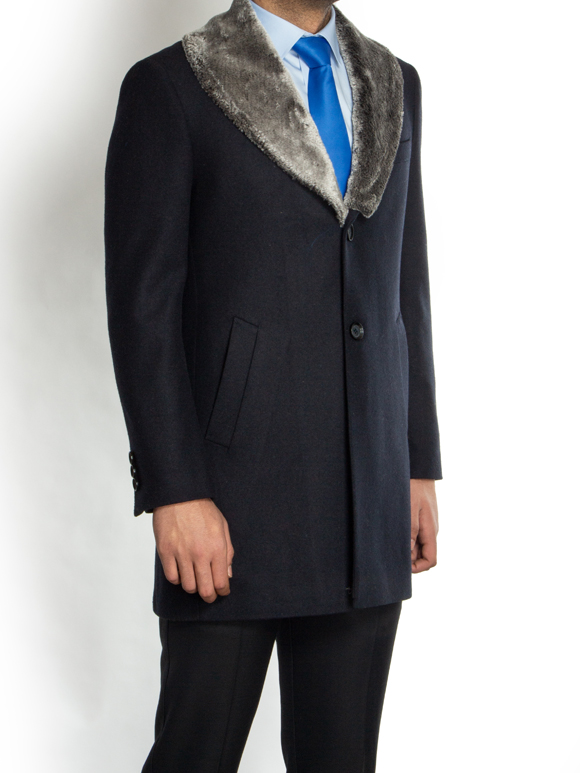 پالتو سرمه ای یقه خزدار ال سی من 9