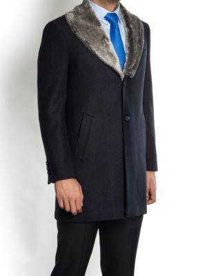 پالتو سرمه ای یقه خزدار ال سی من 9