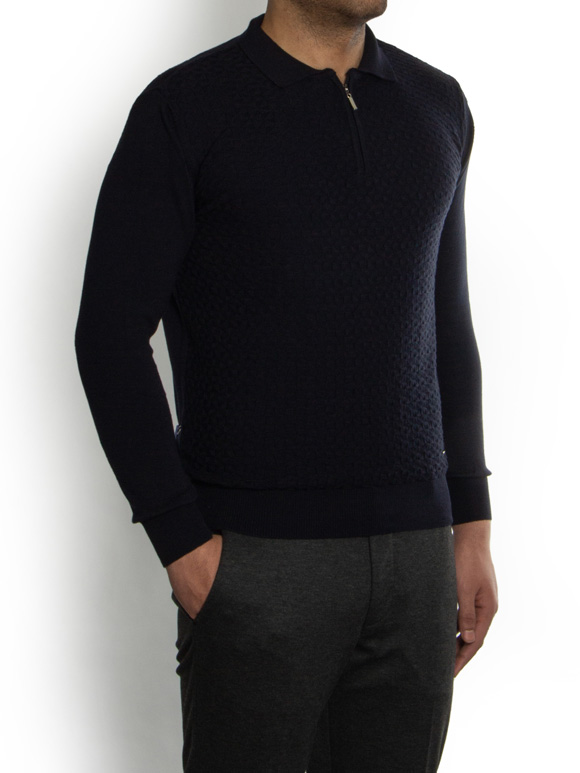 پلیور یقه دار بافت نیم زیپ