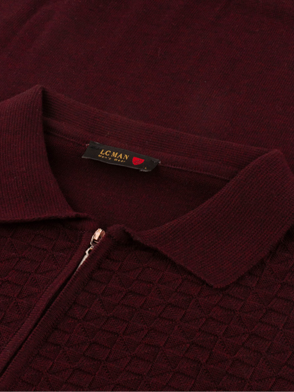 پلیور مردانه یقه دار بافت نیم زیپ ال سی من