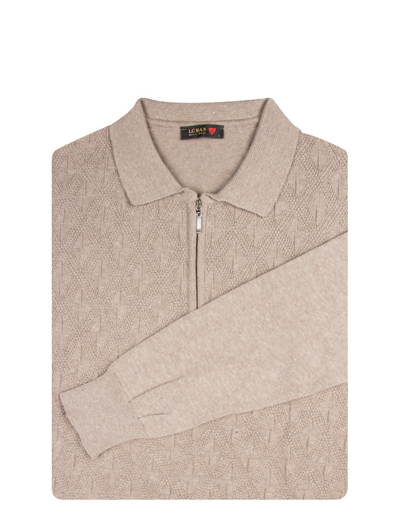 پلیور یقه دار بافت نیم زیپ طرح چهارخونه