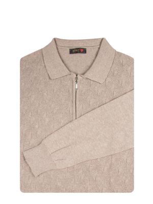 پلیور یقه دار بافت نیم زیپ طرح چهارخونه