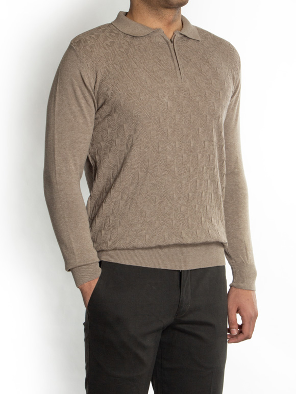 پلیور یقه دار بافت نیم زیپ طرح چهارخونه