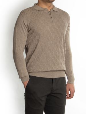 پلیور یقه دار بافت نیم زیپ طرح چهارخونه