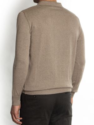 پلیور یقه دار بافت نیم زیپ طرح چهارخونه