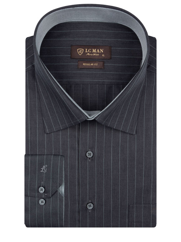 پیراهن مردانه طوسی راه راه آستین بلند ال سی من 4