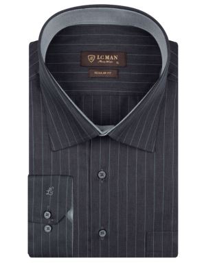 پیراهن مردانه طوسی راه راه آستین بلند ال سی من 4