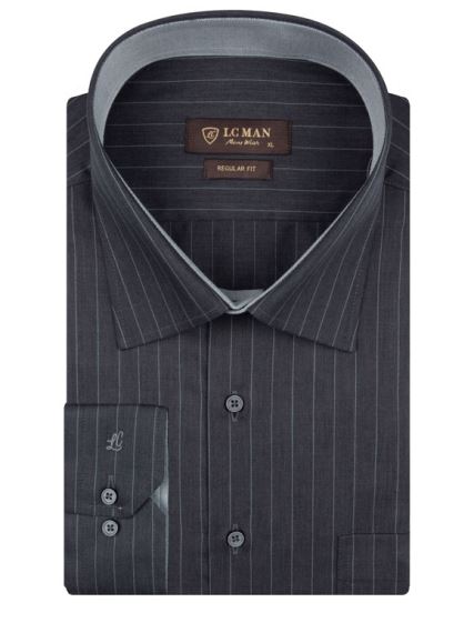 پیراهن مردانه طوسی راه راه آستین بلند ال سی من 4