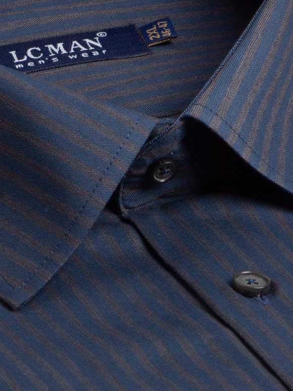 پیراهن مردانه سرمه ای راه راه  آستین بلند ال سی من 4