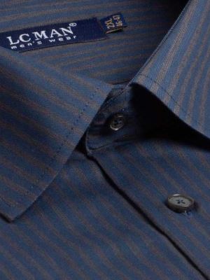 پیراهن مردانه سرمه ای راه راه  آستین بلند ال سی من 4