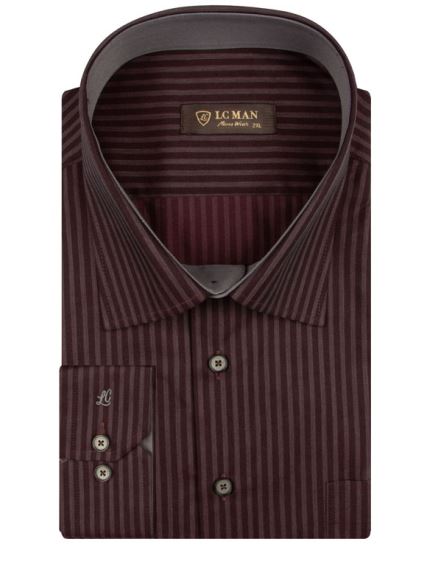 پیراهن مردانه زرشکی راه راه آستین بلند ال سی من 