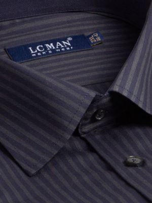 پیراهن مردانه سرمه ای راه راه آستین بلند ال سی من 6