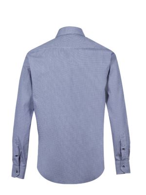 پیراهن مردانه چهارخانه ریز سرمه ای آستین بلند 9