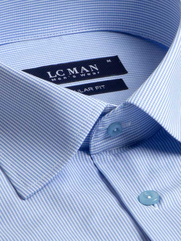 پیراهن مردانه چهارخانه ریز آبی آستین بلند ال سی من 5