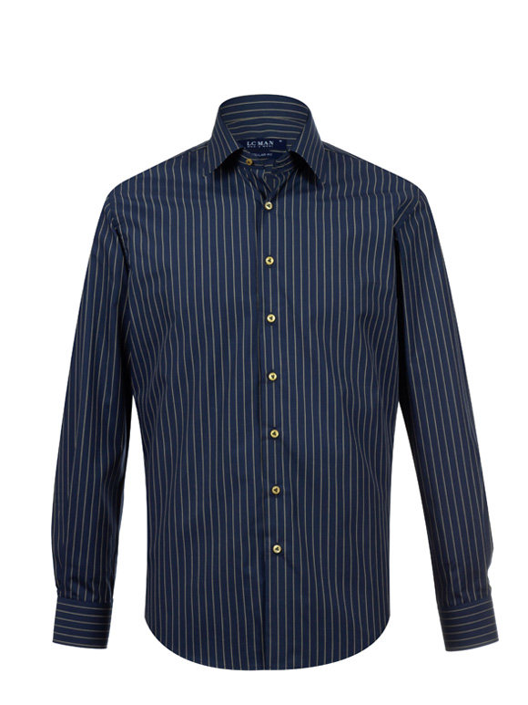 پیراهن مردانه سرمه ای تیره راه راه آستین بلند ال سی من 7