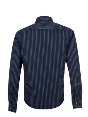 پیراهن مردانه سرمه ای تیره راه راه آستین بلند ال سی من 7