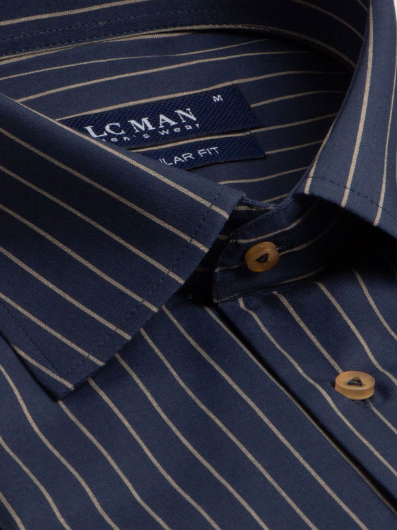 پیراهن مردانه سرمه ای تیره راه راه آستین بلند ال سی من 7