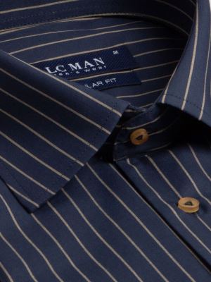 پیراهن مردانه سرمه ای تیره راه راه آستین بلند ال سی من 7