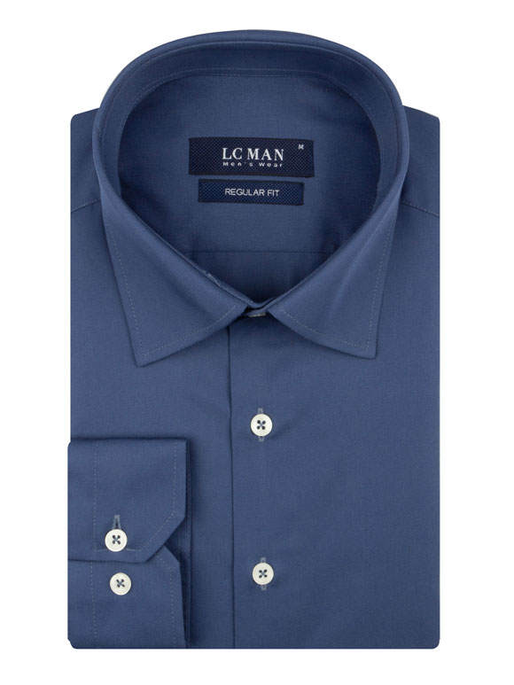 پیراهن ساده آبی تیره آستین بلند ال سی من