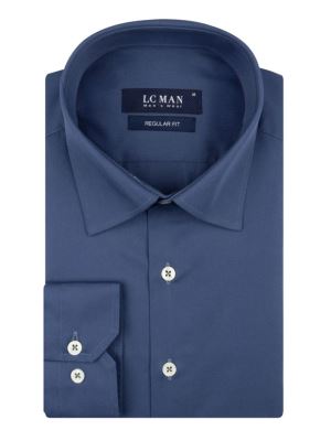 پیراهن ساده آبی تیره آستین بلند ال سی من