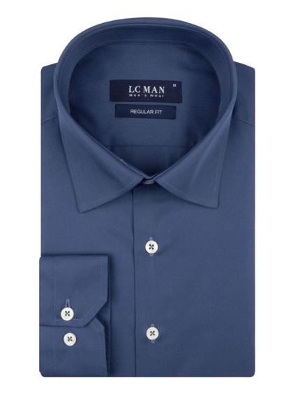 پیراهن ساده آبی تیره آستین بلند ال سی من