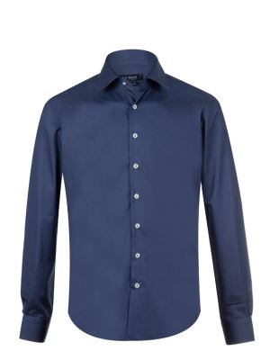 پیراهن ساده آبی تیره آستین بلند ال سی من