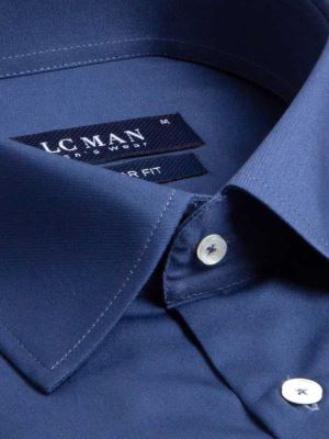 پیراهن ساده آبی تیره آستین بلند ال سی من