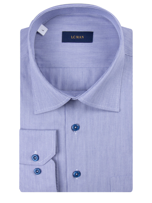 پیراهن آبی تیره راه راه آستین بلند ال سی من 