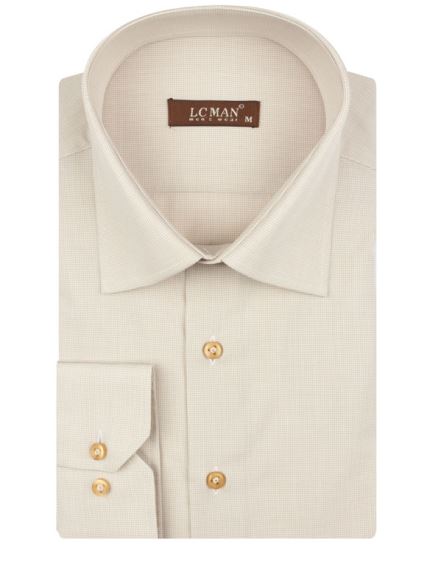 پیراهن کرم چهارخانه ریز آستین بلند ال سی من 