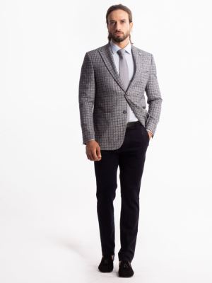 کت تک سرمه ای چهارخانه ال سی من 6