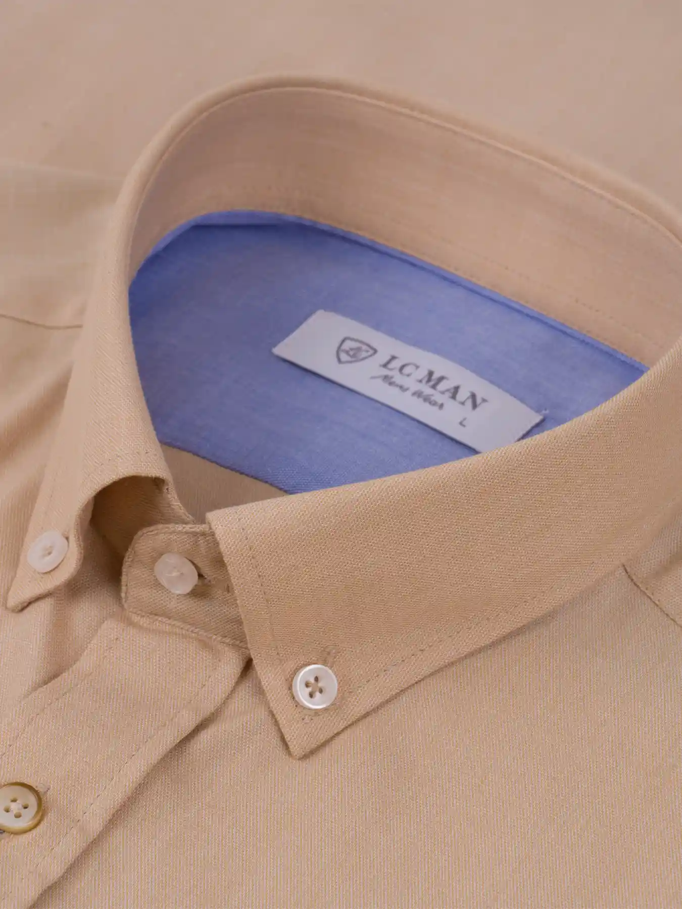 پیراهن آستین کوتاه مردانه کرم ساده ال سی من 2