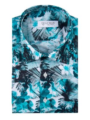 پیراهن آستین کوتاه هاوایی آبی ال سی من 