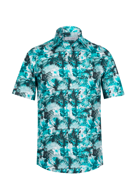 پیراهن آستین کوتاه هاوایی آبی ال سی من 