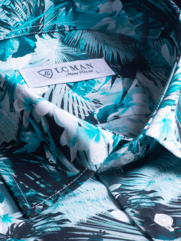 پیراهن آستین کوتاه هاوایی آبی ال سی من 