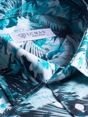 پیراهن آستین کوتاه هاوایی آبی ال سی من 