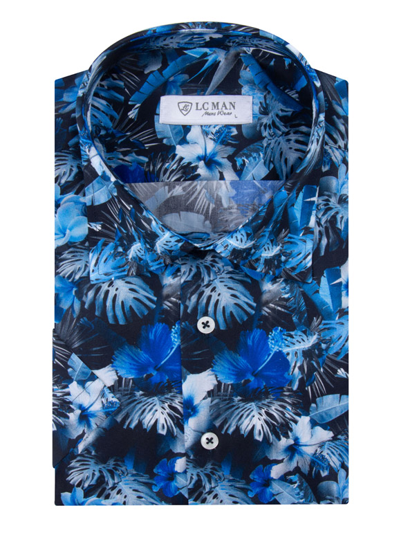 پیراهن آستین کوتاه سرمه ای هاوایی ال سی من 