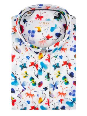 پیراهن طرح دار آستین کوتاه سفید ال سی من 