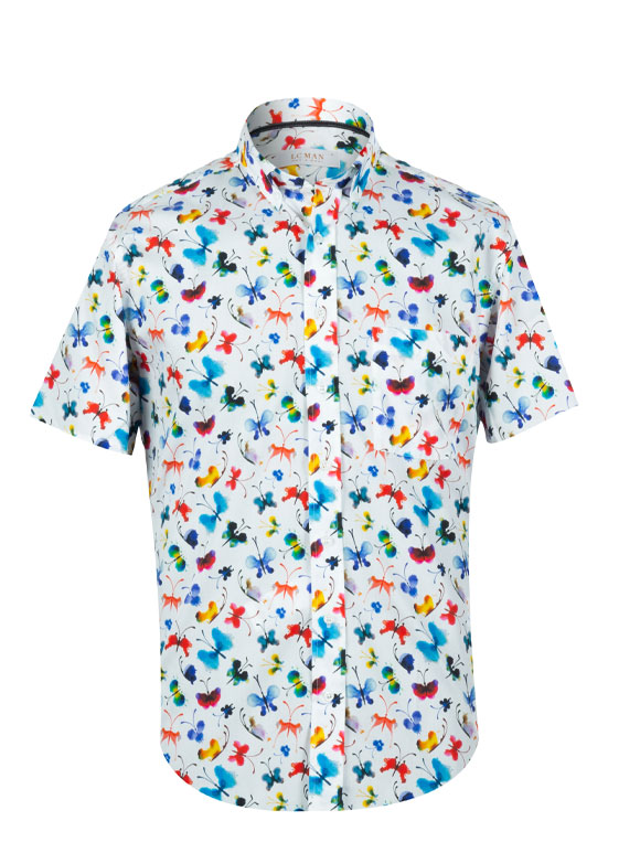 پیراهن طرح دار آستین کوتاه سفید ال سی من 