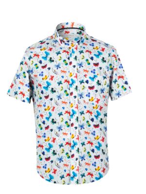 پیراهن طرح دار آستین کوتاه سفید ال سی من 