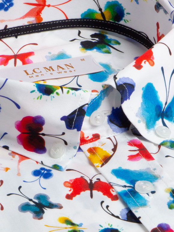 پیراهن طرح دار آستین کوتاه سفید ال سی من 