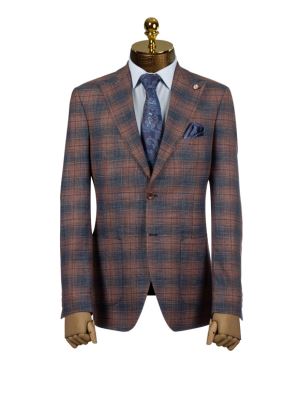 کت تک قهوه ای چهارخانه ال سی من 