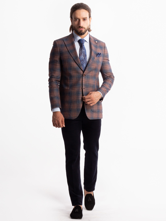 کت تک قهوه ای چهارخانه ال سی من 