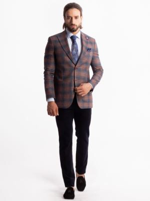 کت تک قهوه ای چهارخانه ال سی من 