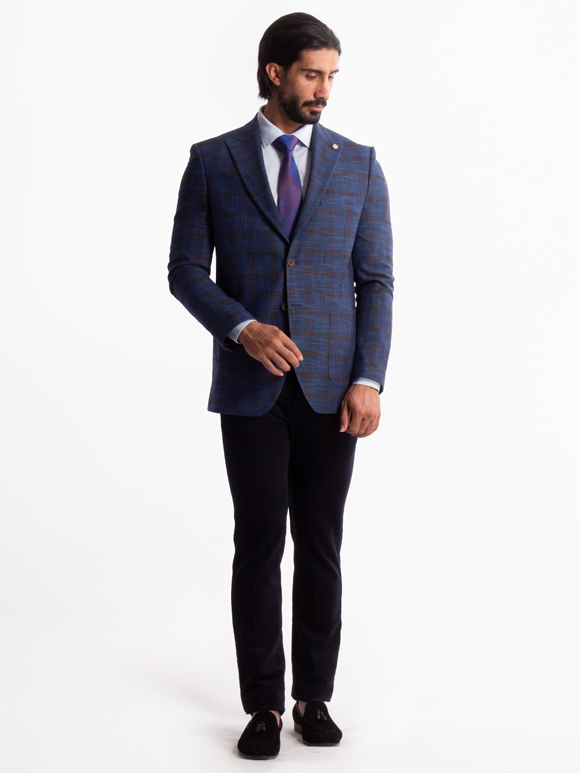 کت تک چهارخانه سرمه ای ال سی من 