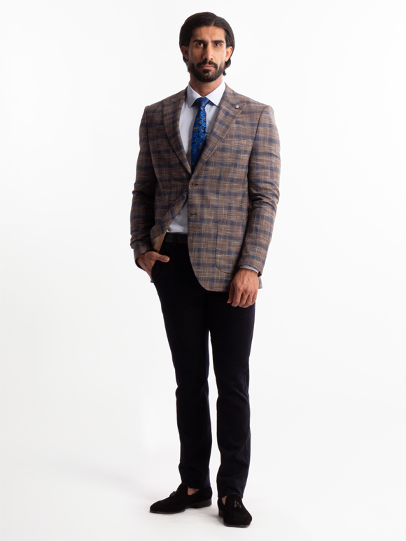 کت تک چهارخانه قهوه ای ال سی من 6