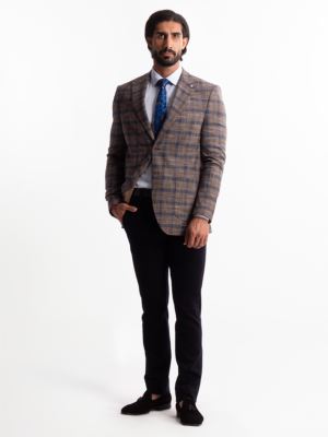 کت تک چهارخانه قهوه ای ال سی من 6