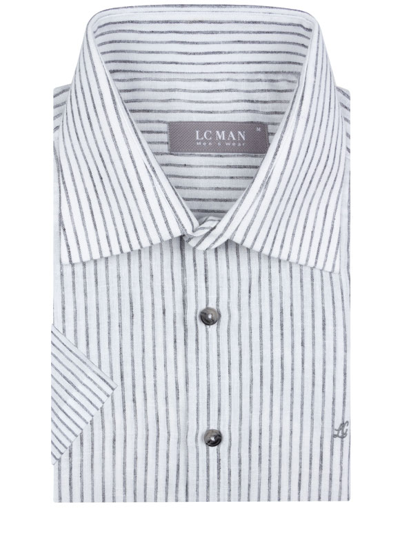 پیراهن آستین کوتاه راه راه سفید ال سی من 