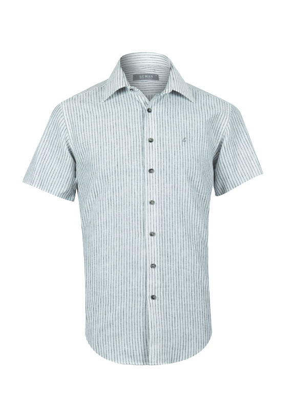 پیراهن آستین کوتاه راه راه سفید ال سی من 