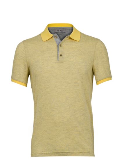 پولوشرت زرد طرح دار آستین کوتاه یقه شکاری 