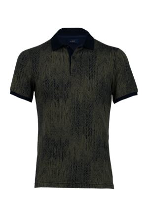 پولوشرت سبز طرح دار آستین کوتاه یقه شکاری 
